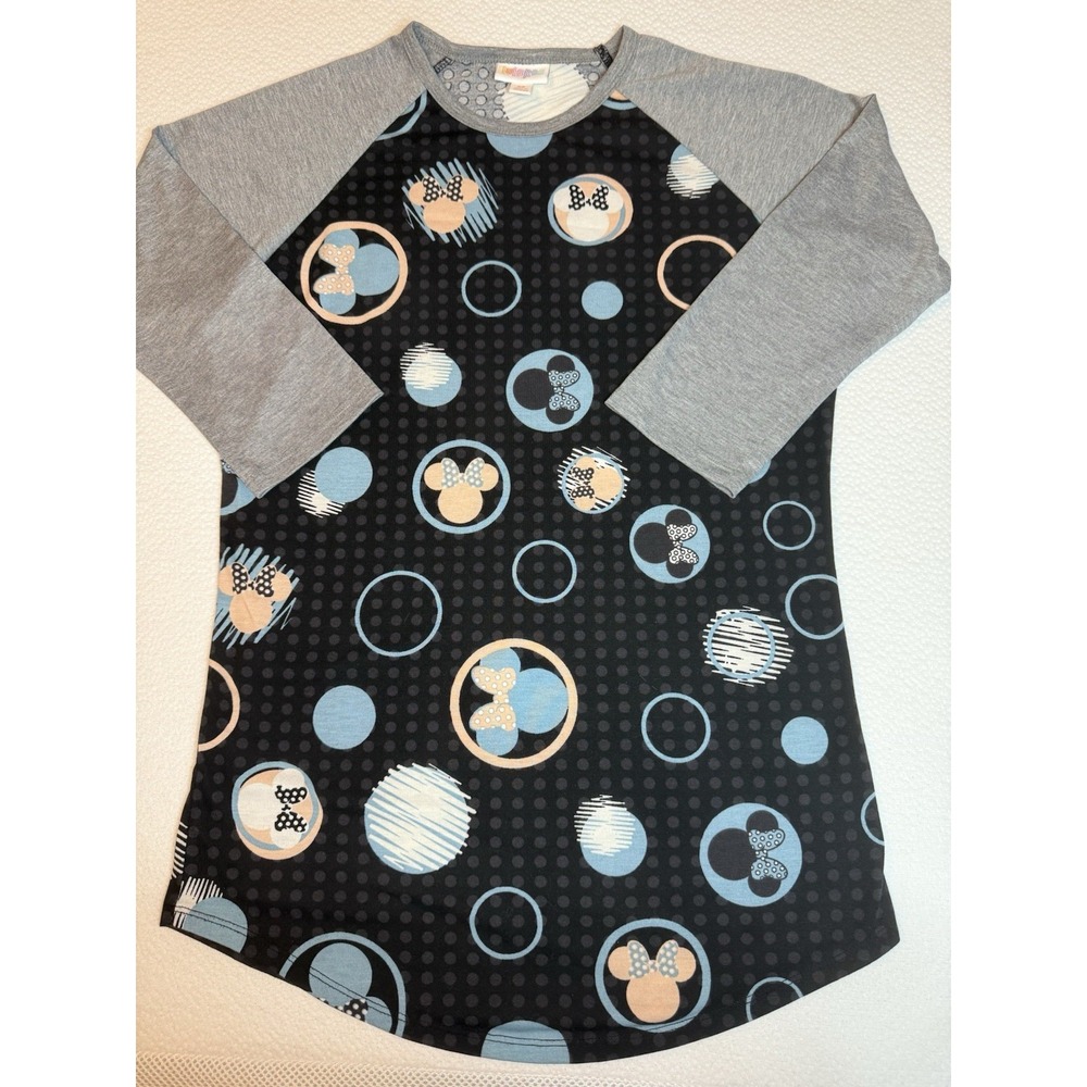 LuLaRoe Randy XS Disney Minnie Mouse Circles 3/4‎ Sleeve Top Blue Gray